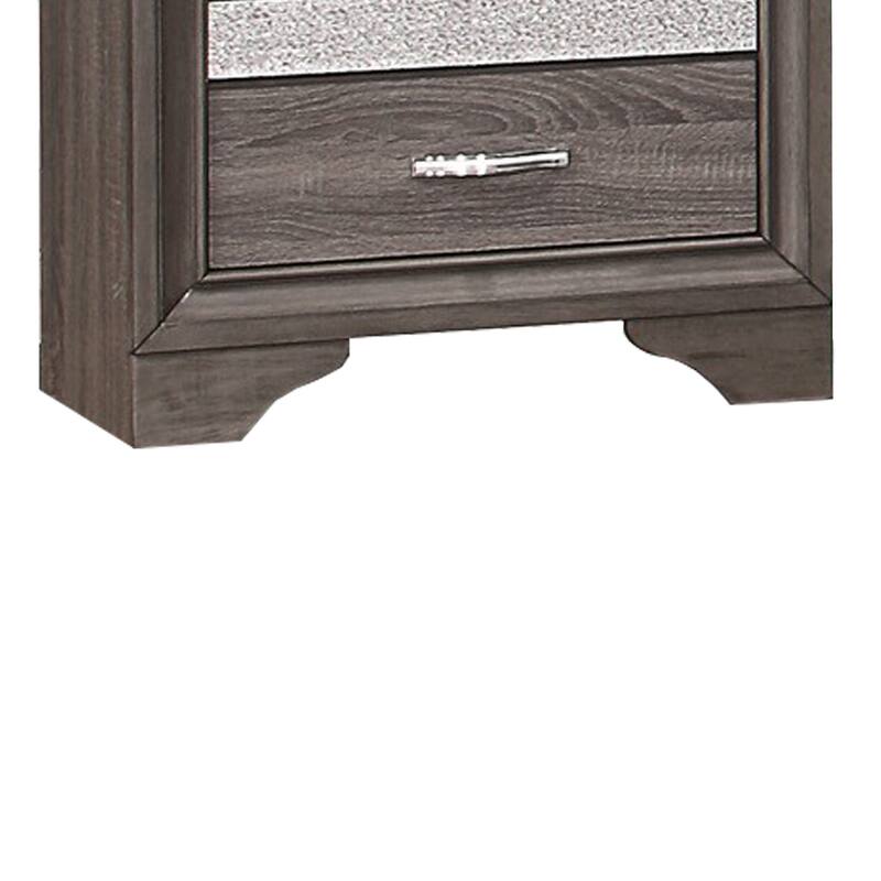 2 Drawer Wooden Nightstand with 1 Hidden Jewelry Drawers, Gray and Silver