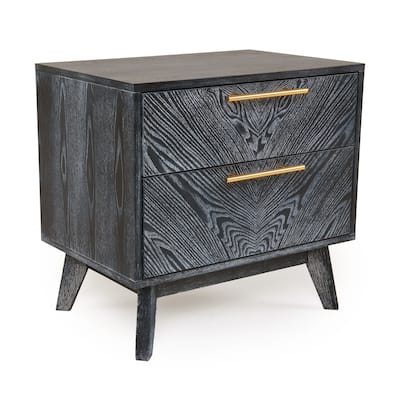 Cid Coy 23 Inch Nightstand, 2 Drawers with Gold Metal Handles, Ash Gray