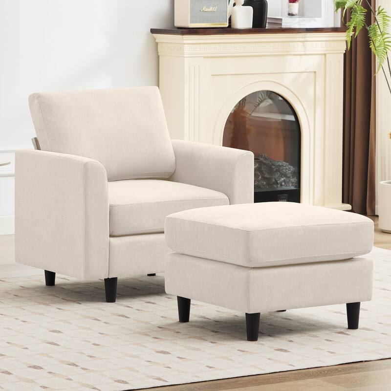 Snow Velvet Sectional Sofa - 1 Seat with 1 Ottoman - Light Grey