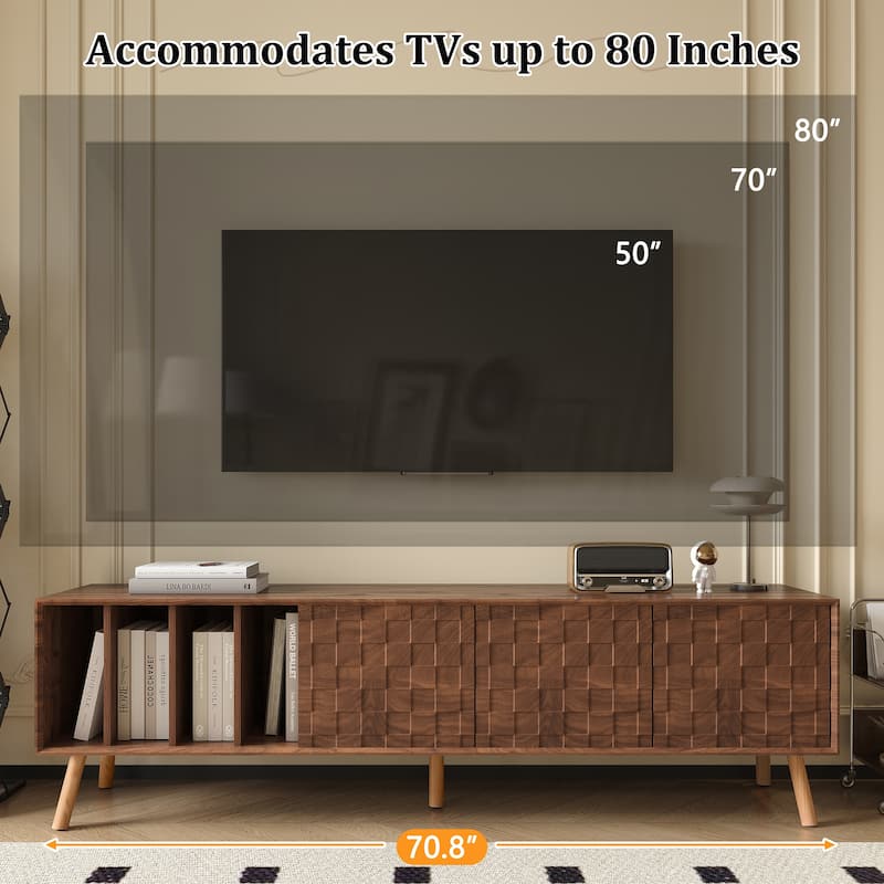 TV Stand with Sliding Doors and Shelves, Entertainment Center with Storage, Media Console Table with 5 Solid Wood Legs