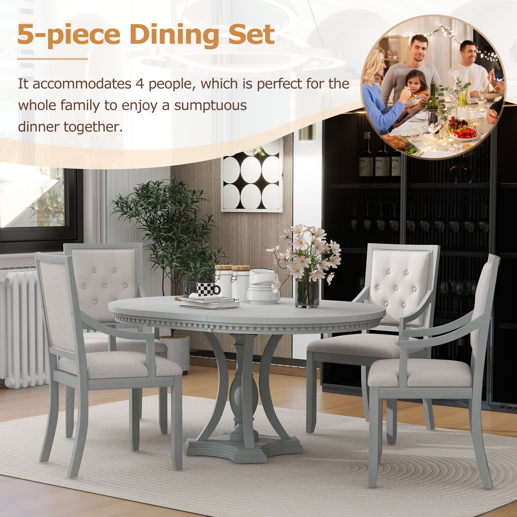 Henderson 5 piece light grey dining room table set sale