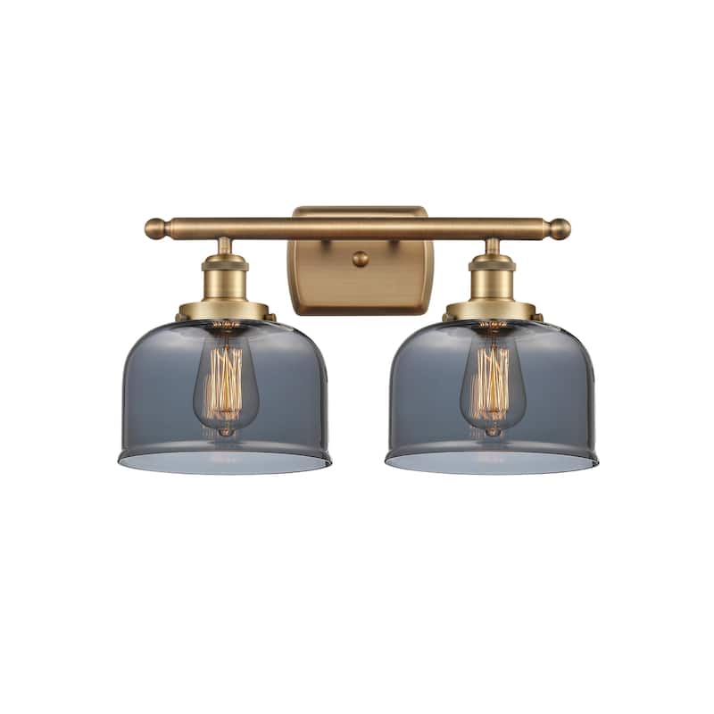 Innovations Lighting 916-2W-13-18 Bell Vanity Bell 2 Light 18" Wide - Brushed Brass / Plated Smoke