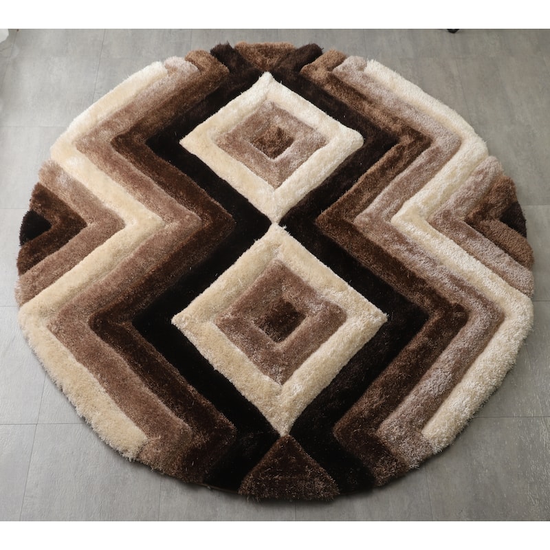 Mateos Shag Collection Geometric Area Rug - 7' Round - Brown