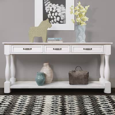 Wood Console Table with 3 Drawers and 1 Bottom Shelf for Entryway Hallway Easy Assembly Extra-thick Sofa Table