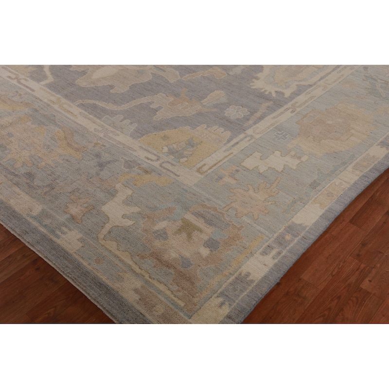 Hand Knotted Oriental 100% Wool Carpet Transitional All-Over Greys & Charcoal Oushak Area Rug - 13' 9'' X 10' 1''