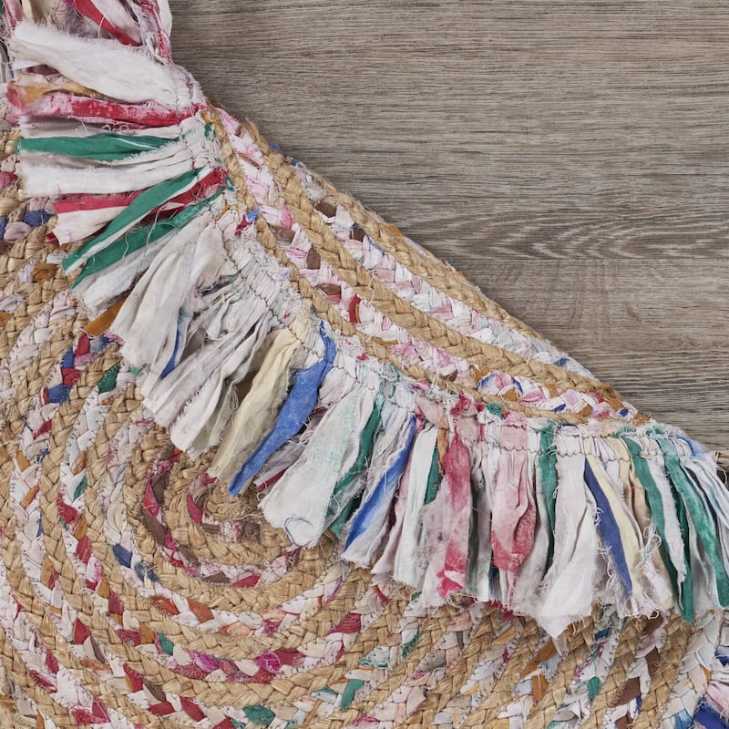 Sevita Organic Jute Braided Area Rug, White and Multi