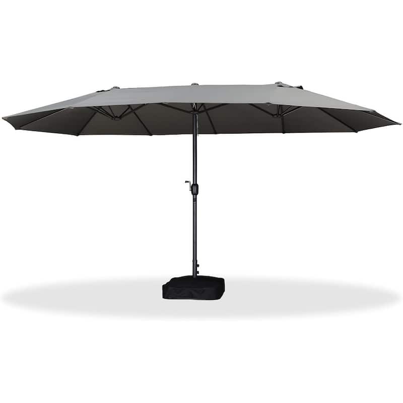 PURPLE LEAF 15ft Patio Market Umbrella with Lights OR Without lights and Base Double-Sided Rectangle Outdoor Table Sun Umbrellas
