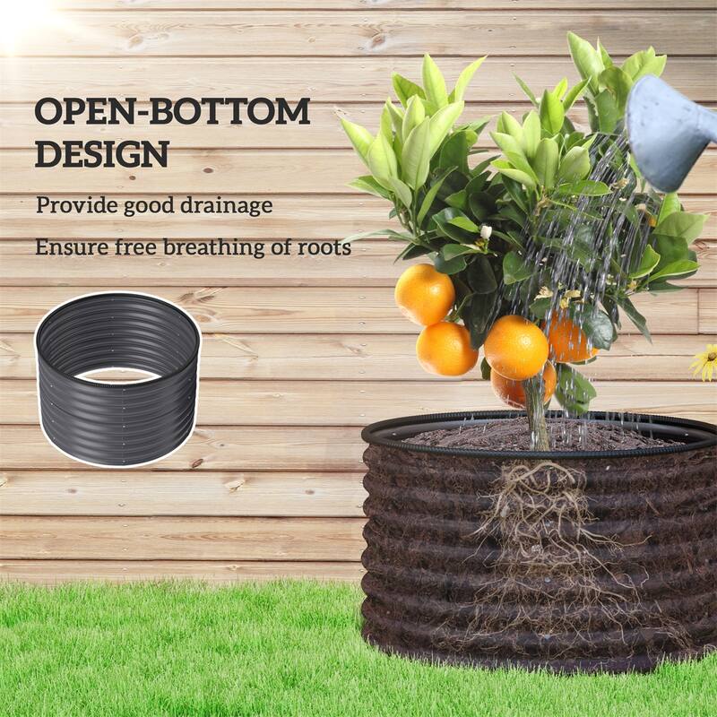 Set of 2 Galvanized Steel Raised Garden Beds Planters for Flowers Herbs Vegetables