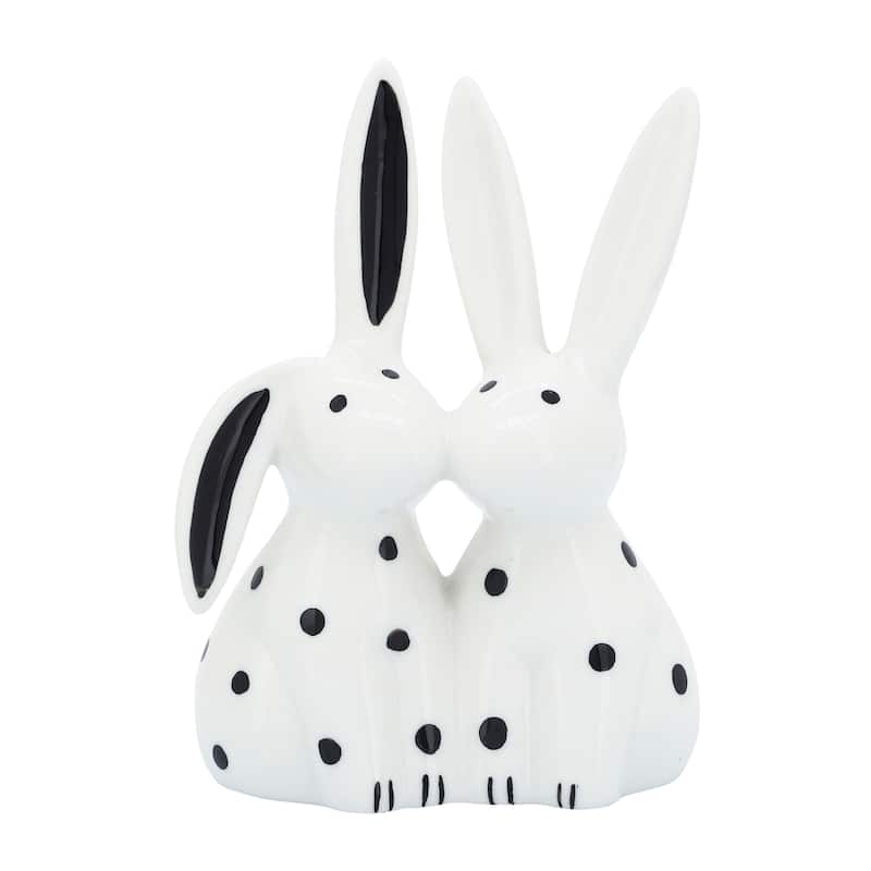 7" Kissing Bunnies Sculpture Contemporary Porcelain White and Black Bunny Statue for Home or Office Decor Romantic