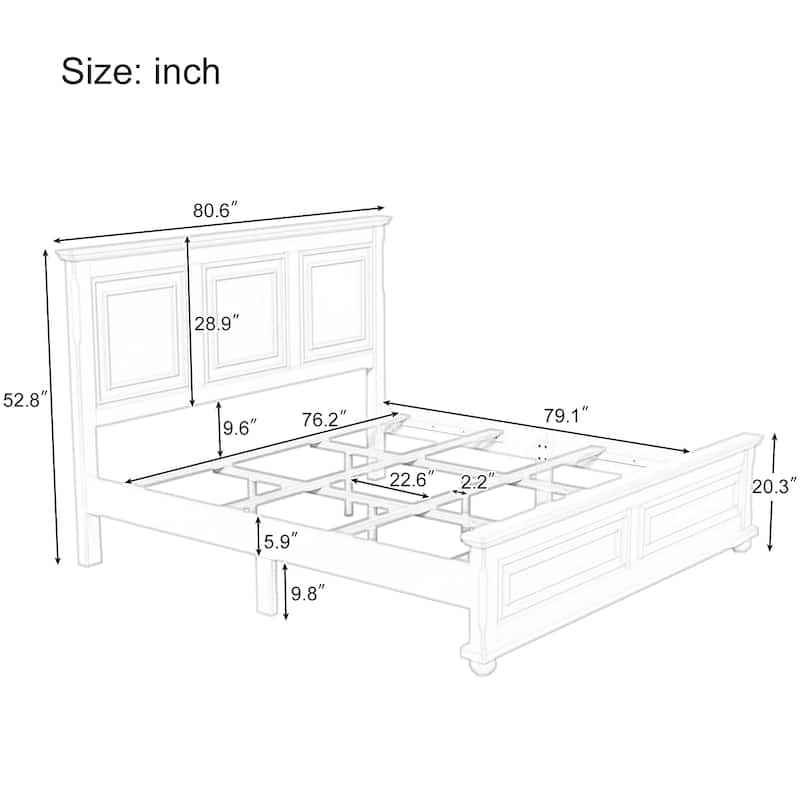 Traditional Town and Country Style Pinewood Vintage King Bed Bed Bath