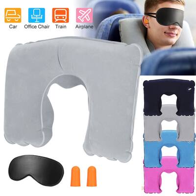 Inflatable Travel Neck Pillow with Eye Mask