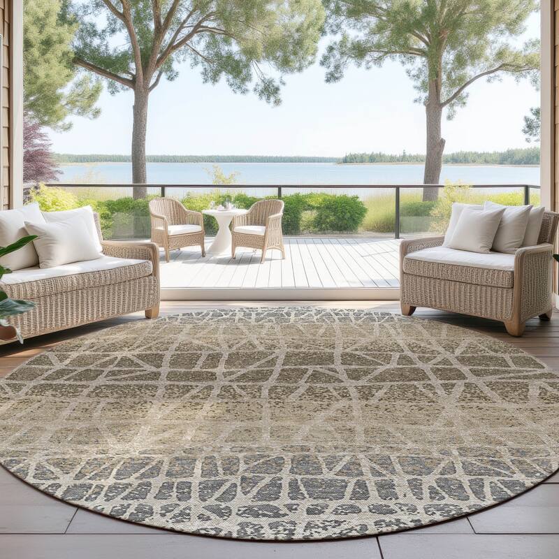 Machine Washable Indoor/ Outdoor Boho Global Chantille Rug - Ivory - 8' x 8'