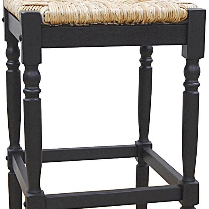 Solid Wood Rush Seat Backless Counter Height Stool with Footrest
