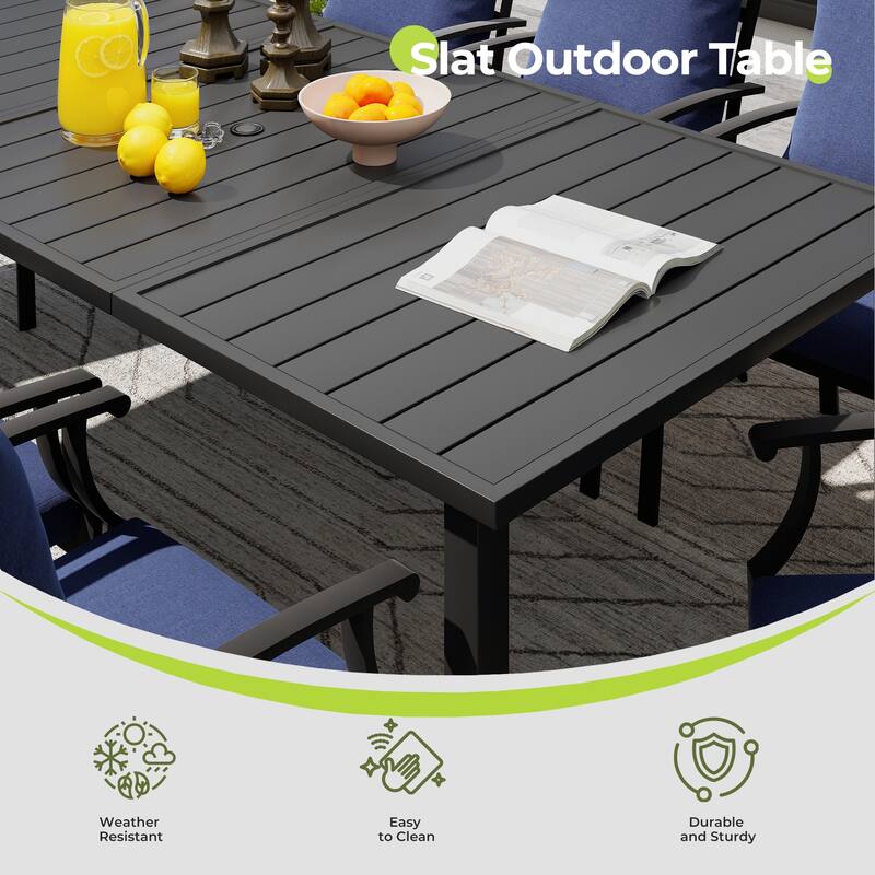IvyGlow 9-Piece Black Metal Patio Dining Set with Rectangular Table and Gray Cushions
