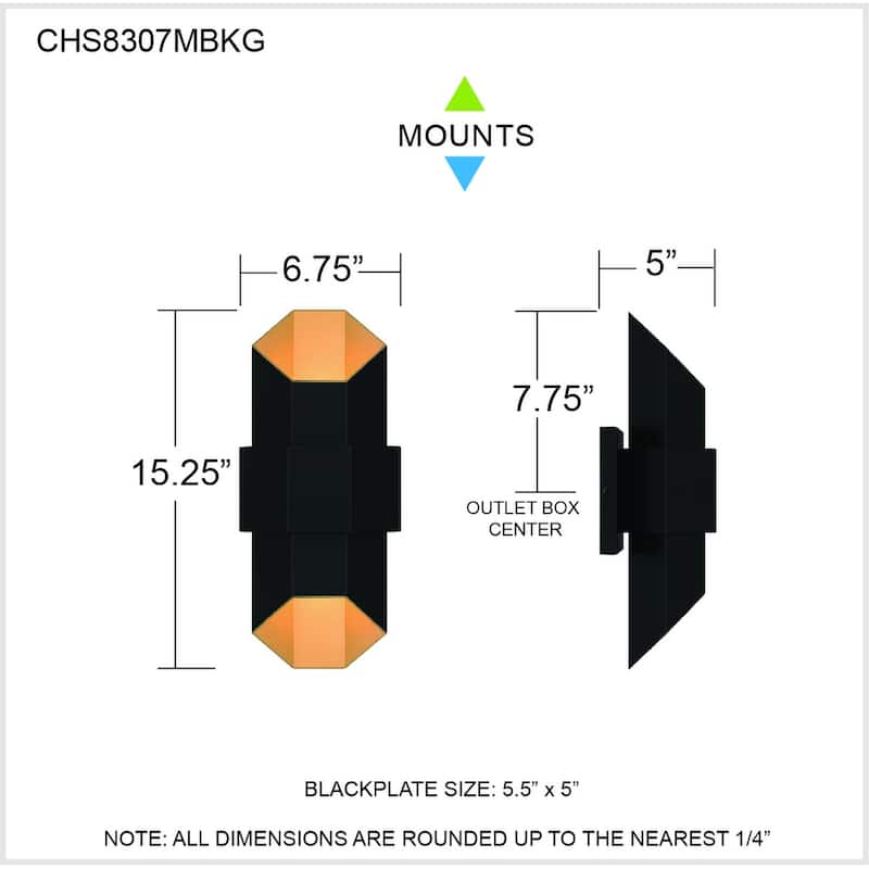 Chasm Integrated LED Matte Black Gold Outdoor Wall Lantern