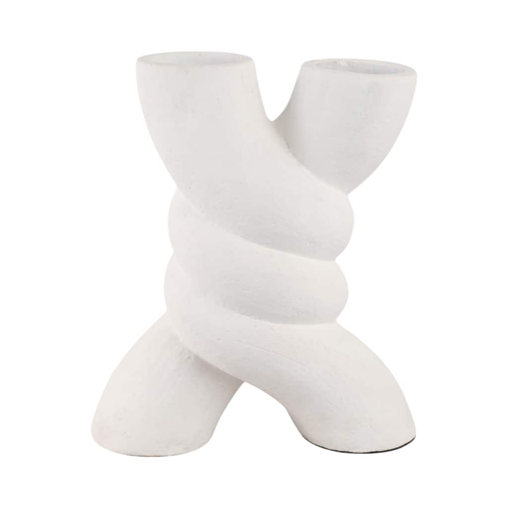 Pottery Twisted Vase with Sculptural Design for Home Decor - 14" White