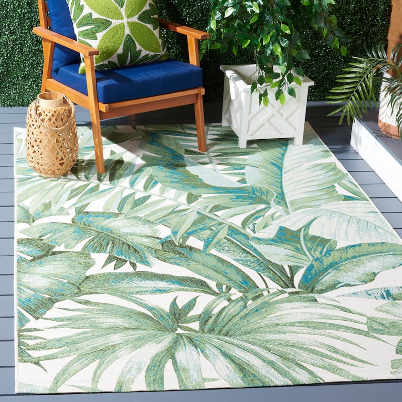 SAFAVIEH Barbados Floricica Tropical Indoor/Outdoor Waterproof Rug - 9'10" x 12'5" - Green/Teal