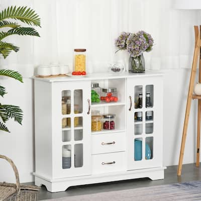 HOMCOM Modern Sideboard Storage Console Cabinet with Glass Door and Drawer for Kitchen, Living & Dining Room
