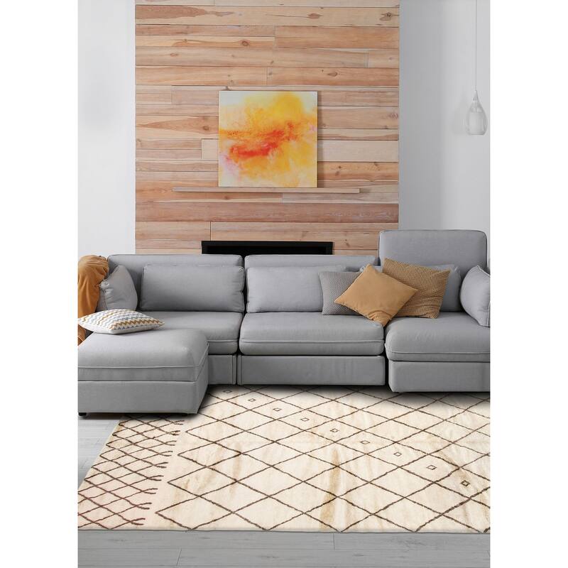 ECARPETGALLERY Hand-knotted Tangier Cream Wool Rug - 6'3 x 8'10