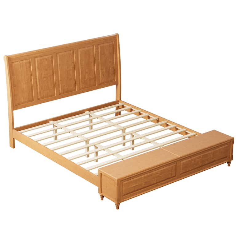 GDFStudio - Traditional Solid Wood Sleigh Bed Frame with High Paneled Headboard & Storage Chest Bench, No Box Spring Needed