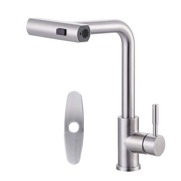 slide 2 of 81, WOWOW Single Handle Waterfall Pull Down Sprayer Kitchen Faucet Without Soap Dispenser - Brushed Nickel