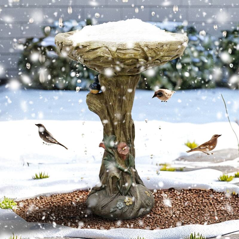 25.5" H Outdoor Concrete Bird Bath - Perfect for Adding Interest to Garden, Patio, Backyard, Porch and Deck