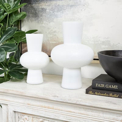 Black or White Glass Trumpet Vase with Wide Rounded Center (Set of 2)