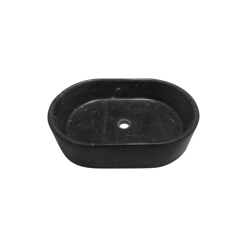 Roomfitters Marble Bathroom Vessel Sink, Natural Stone Countertop Wash Basin, Oval Matte Vanity Bowl, Dark Grey