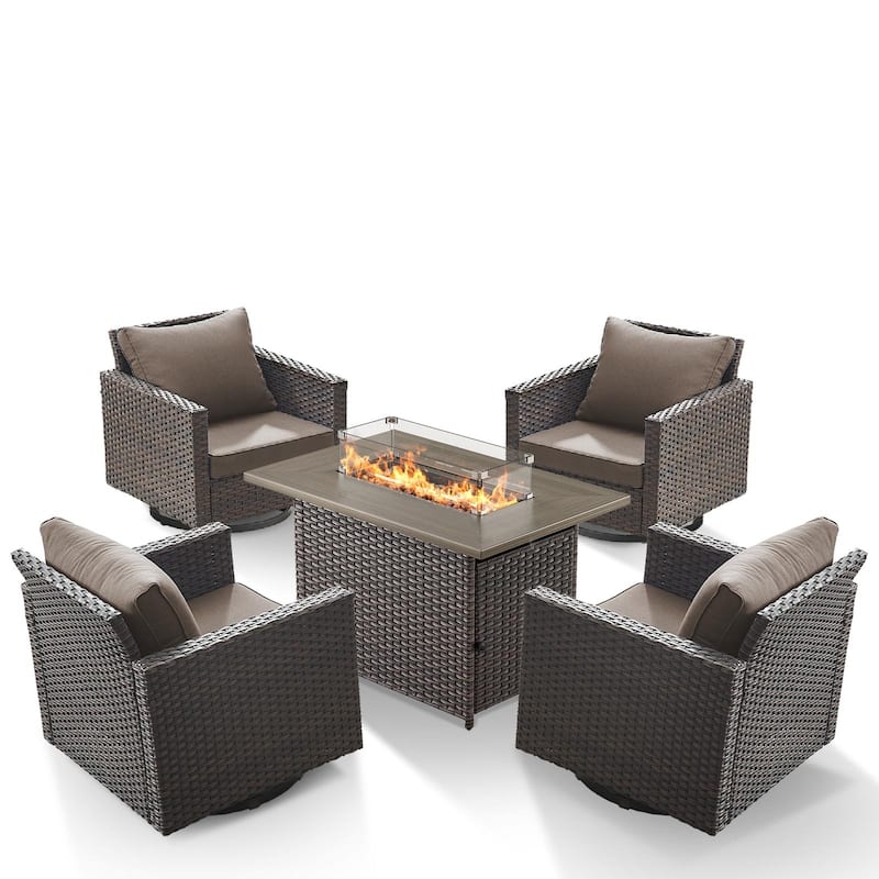 4 Pieces Swivel Chair with Fire Pit Table