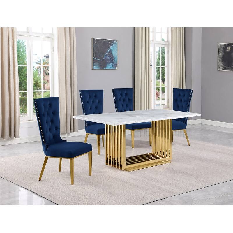 Best Quality Furniture D310/1-SC330-7 Dining Set with 68" White Marble Top