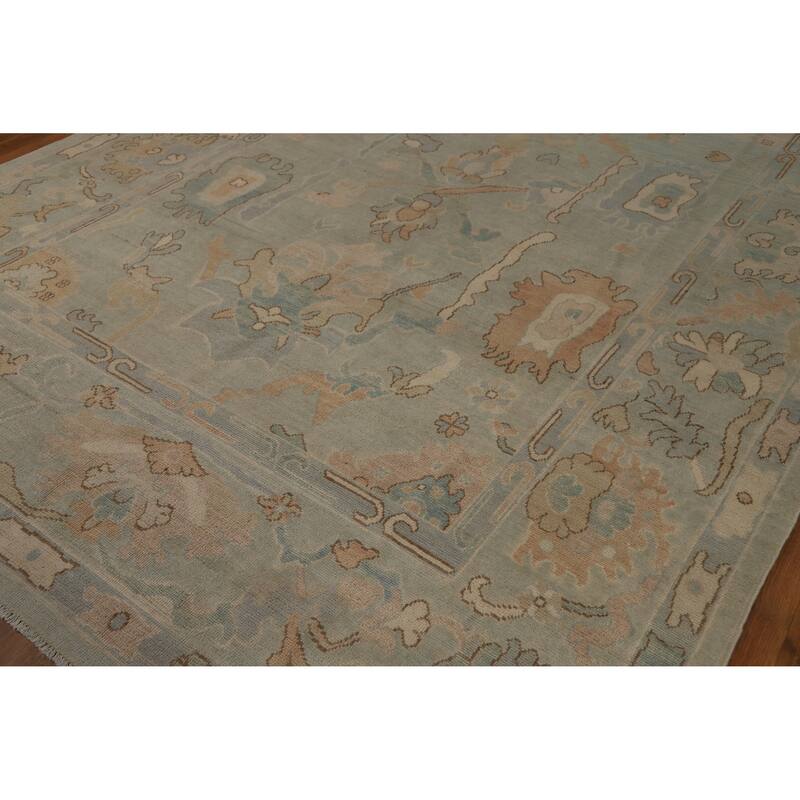 Vegetable Dye Blue Oushak Turkish Area Rug Handmade Wool Carpet - 7'10"x 9'11"
