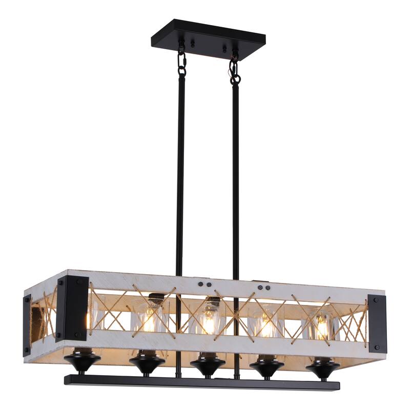 Noah 31.5 in. 5-Light Farmhouse Chandelier Light, Suitable for Living/Dining Room - Matte White and Gold Finish
