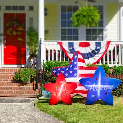 Glitzhome 6ft Lighted Patriotic Stars Inflatable Garden Decor