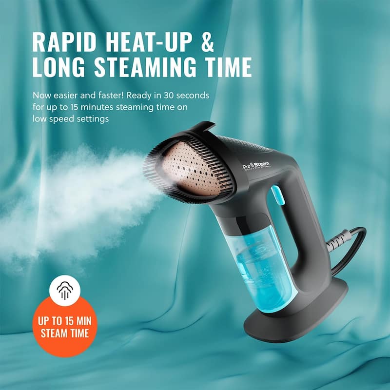 PurSteam SteamPulse Pro Handheld Steamer for Clothes, Portable, Travel Steamer Iron Press Wrinkle Remover with Fabric Brush