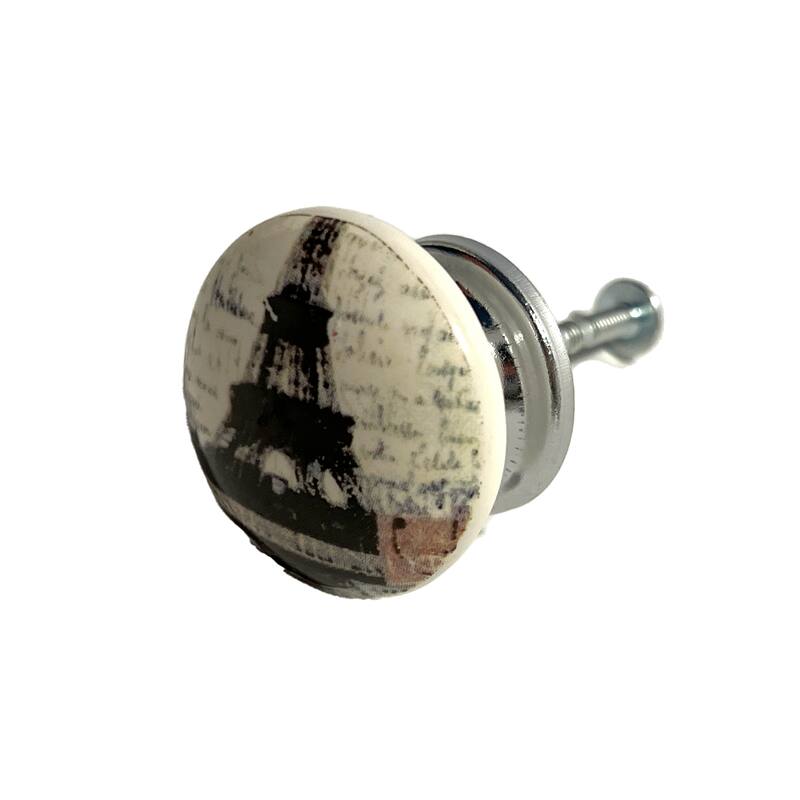 HomeRoots Set of Six Black And White Poetic Script Ceramic Drawer Pull Knobs - 1.50 in. x 1.00 in. x 1.50 in.