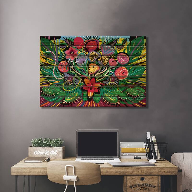 Jungle Foliage Print On Wood by Charles Harker - Multi-Color