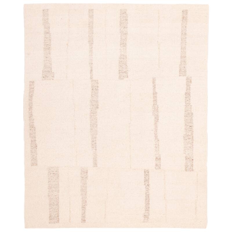 ECARPETGALLERY Hand Woven Looma Cream Wool Rug - 7'8 x 9'8