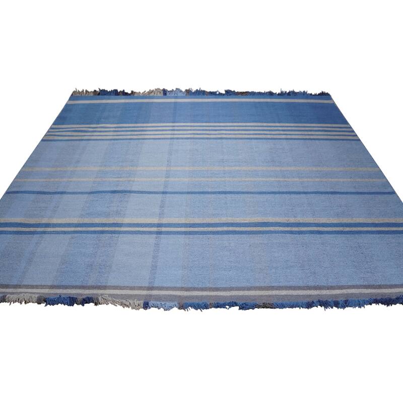 Home Decor EORC Hand-Knotted Wool Flat Weave Rug, Denim Stylish and Durable Area Rug for Adding Comfort and Texture to You