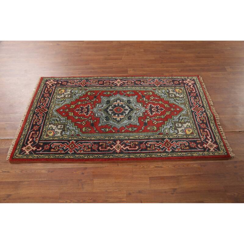 Geometric Heriz Serapi Indian Accent Rug Hand-Knotted Wool Carpet - 3'0"x 4'11"