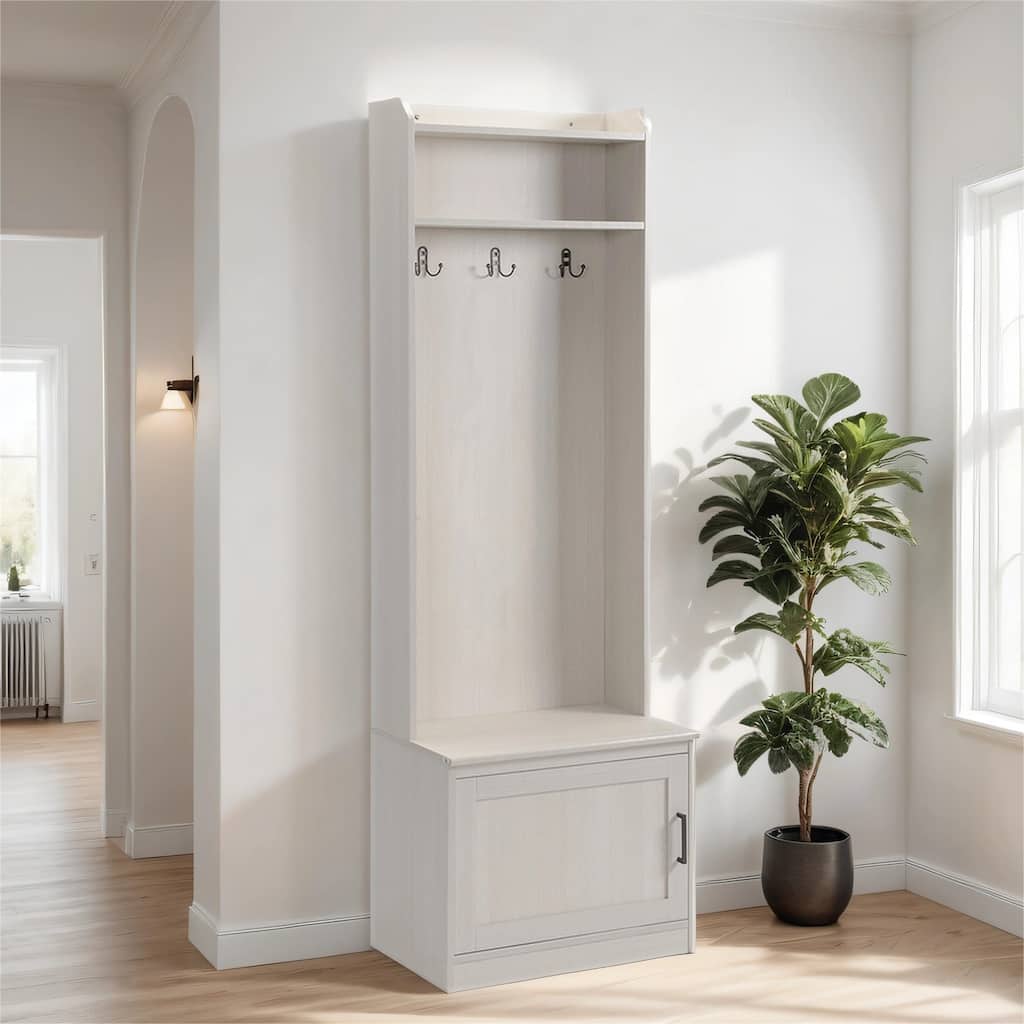 Hall Tree with Shoe Storage Bench, Coat Rack, Storage Shelves