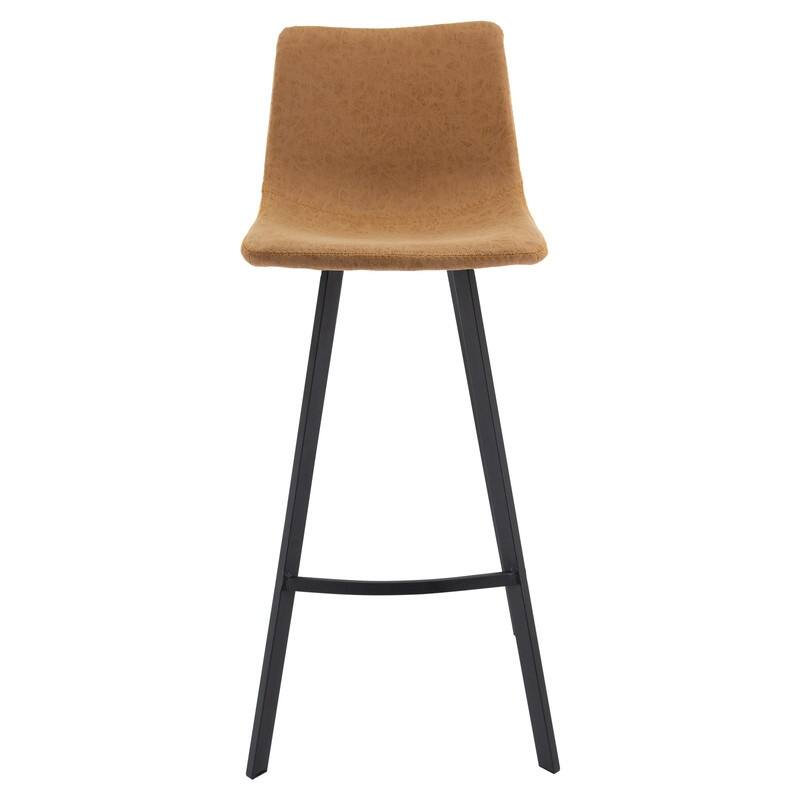 Elland Modern Upholstered Leather Bar Stool with Stainless Steel Legs, Curve Padded Seat, Built-in Footrest, and Plastic Glides