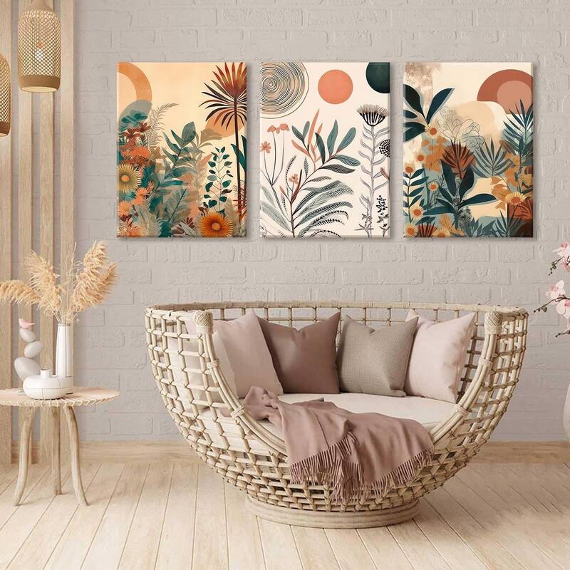 Boho Burnt Orange Botanical Floral Canvas Wall Art