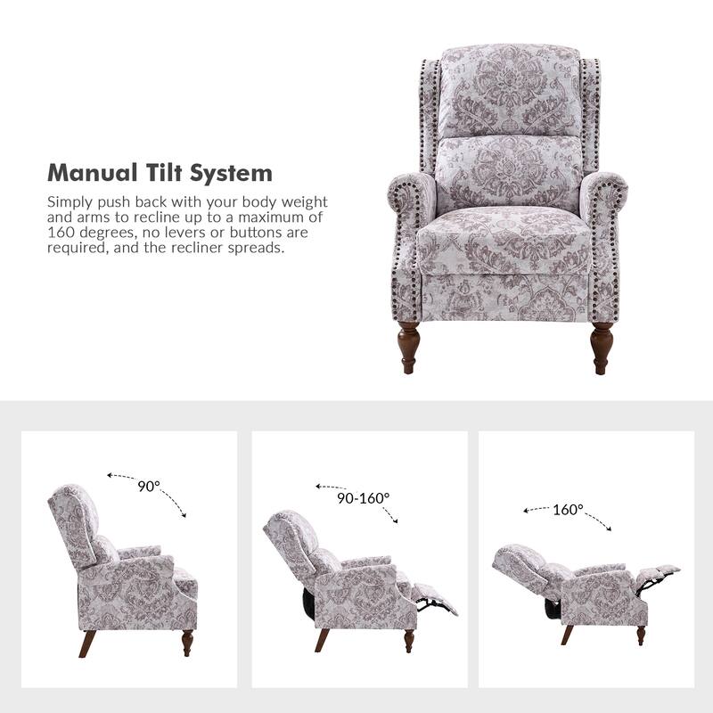 Terri Classic Cutaway Arms with Nailheads Manual Recliner for Living Room by HULALA HOME