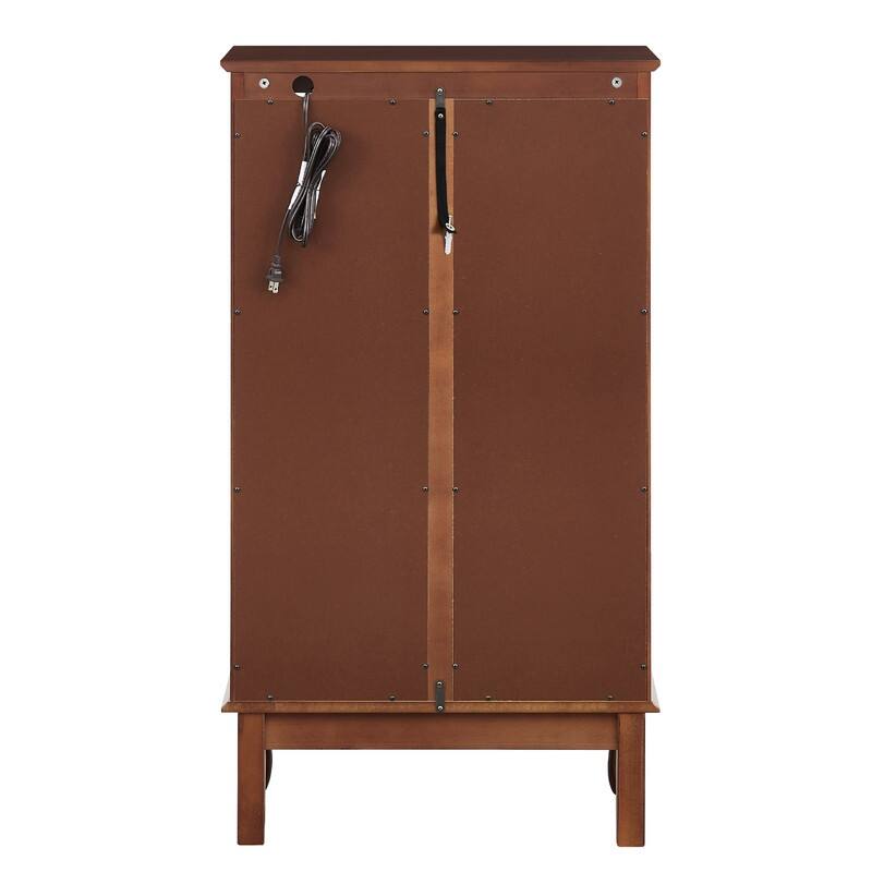 Curio Cabinet Lighted Diapaly Cabinet Wooden Shelving Unit with Adjustable Shelves and Mirrored Back Panel, Tempered Glass Doors