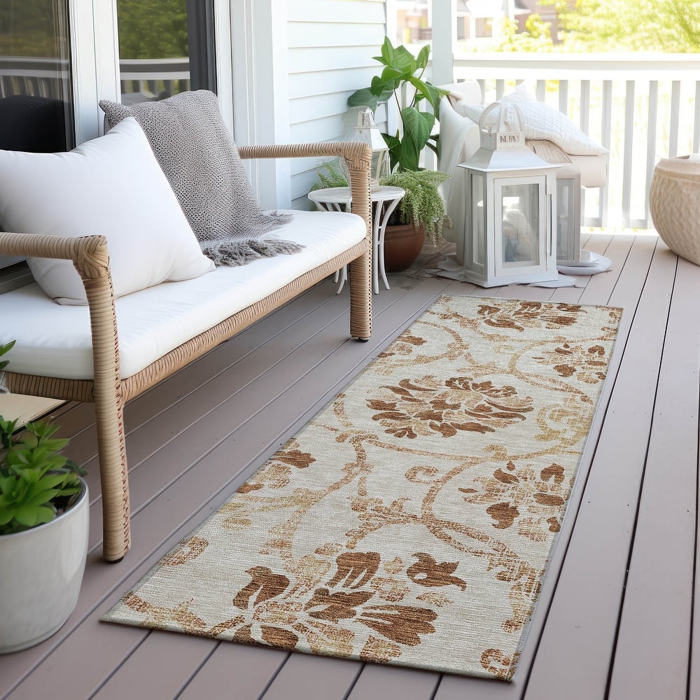 Machine Washable Indoor/ Outdoor Chantille Scroll Floral Rug