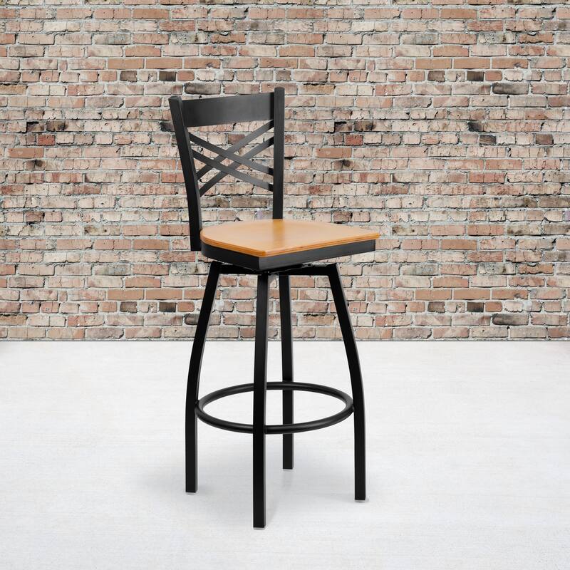 X'' Back Swivel Metal Barstool - 16.5"W x 20.5"D x 44.5"H - Black/Natural