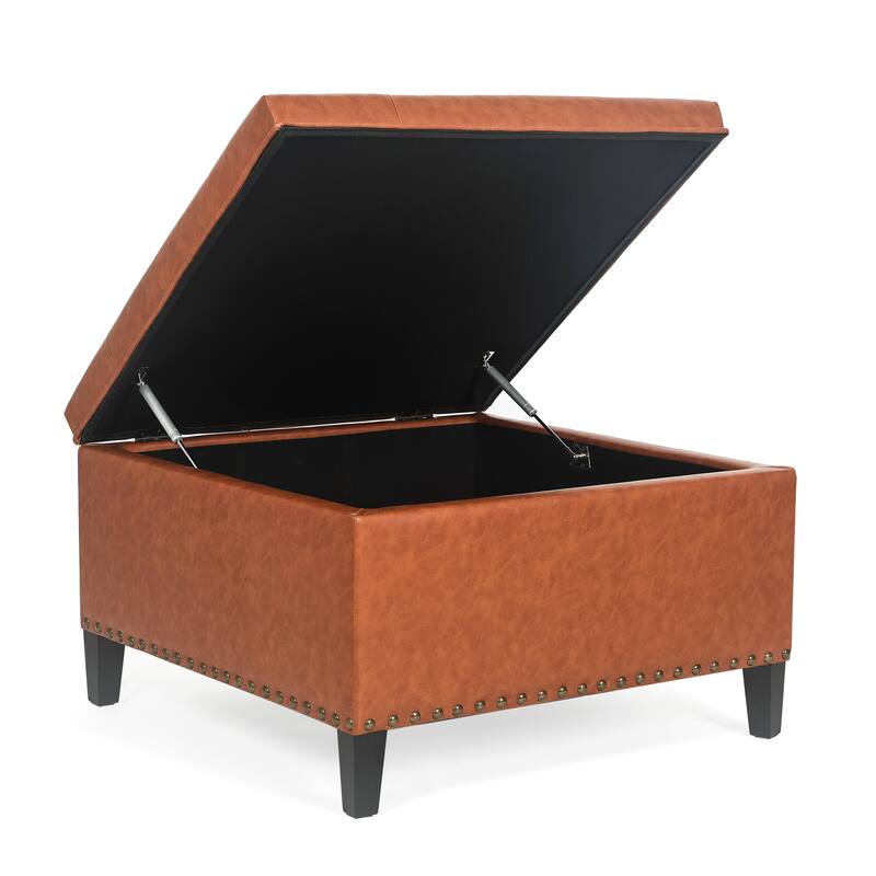 Adeco Modern Square Fabric Upholstered Lift Top Storage Ottoman Bench