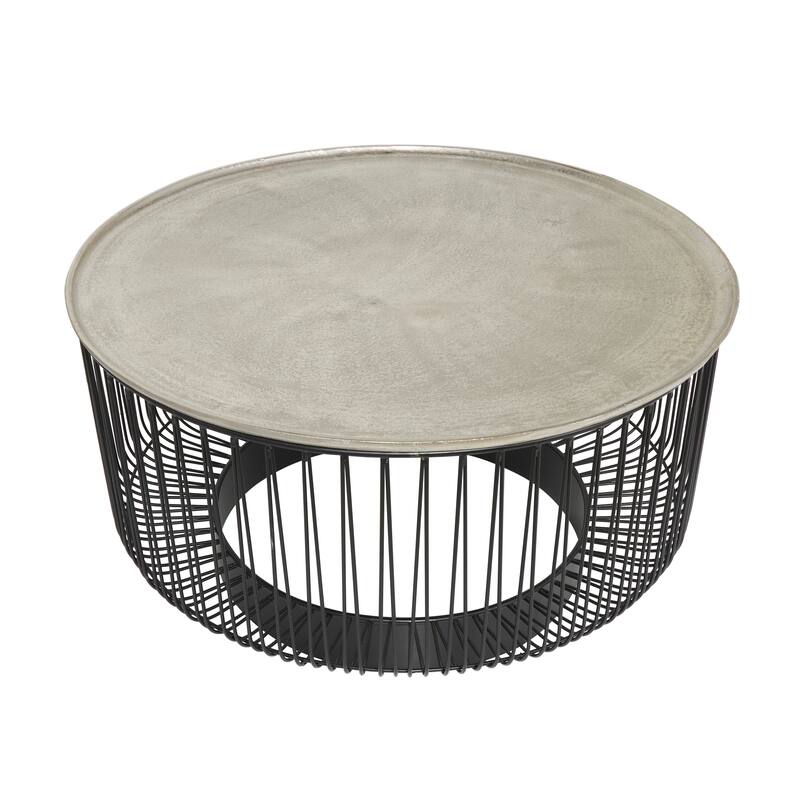 Black Aluminum Open Frame Wire Geometric Coffee Table with Silver Aluminum Top