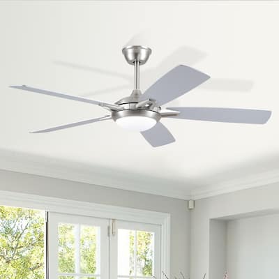 52" Downrod Ceiling Fan with Light and Remote,Reversible DC Motor,5 Plywood Dual Side Blades - 52 Inches