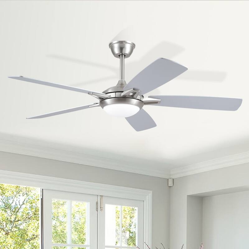 52" Downrod Ceiling Fan with Light and Remote,Reversible DC Motor,5 Plywood Dual Side Blades - 52 Inches - Nickle